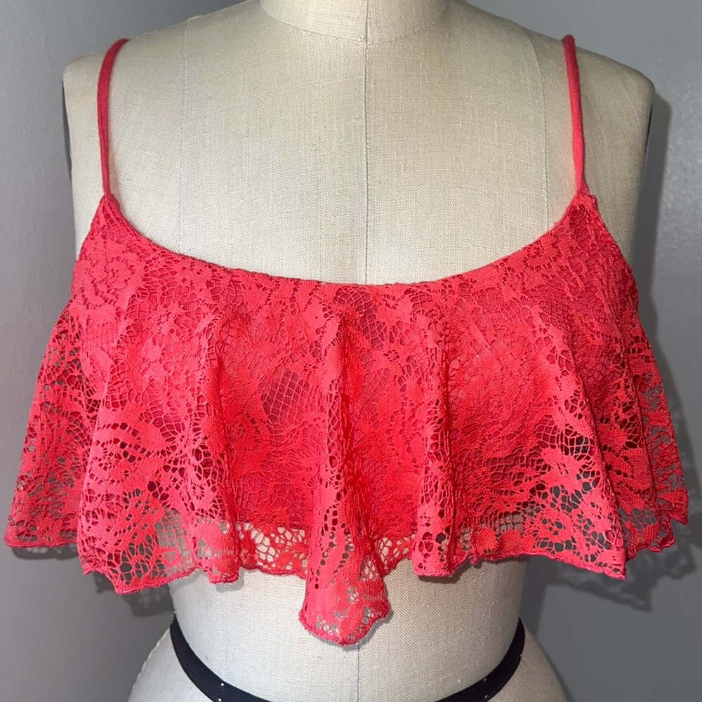 Easel Coral Womens Flowy Crop Top Size Small